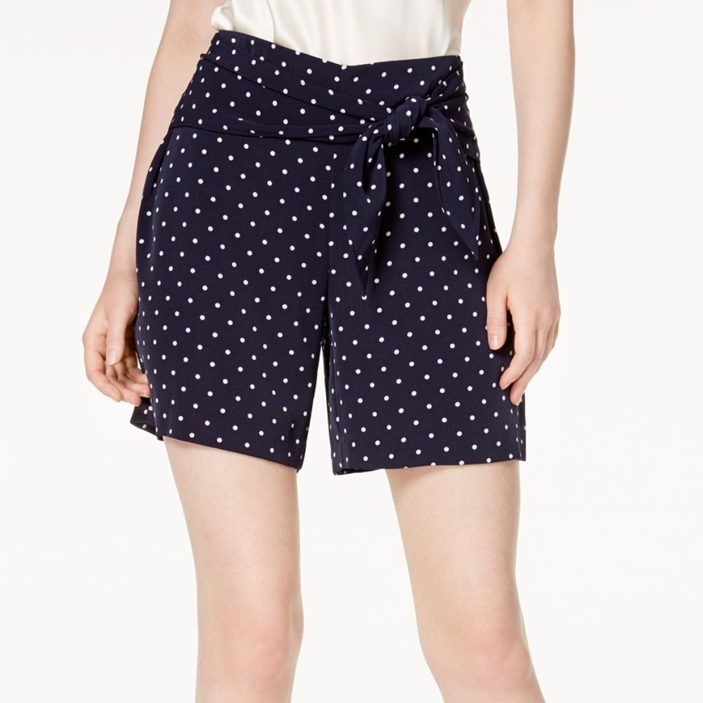 Bar III‎ Women's Blue High Rise Polka-Dot Tie-Waist Shorts Size 12